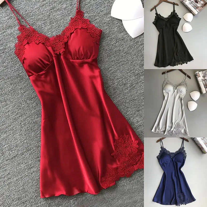 Silk Satin Nightdress for Women – Sexy Lace Sleepwear