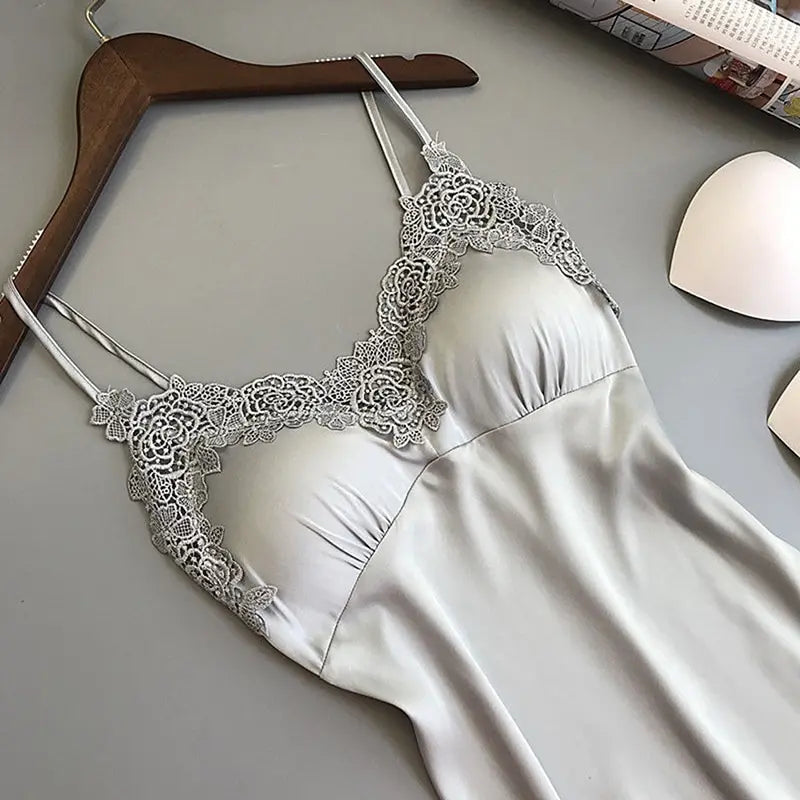 Silk Satin Nightdress for Women – Sexy Lace Sleepwear