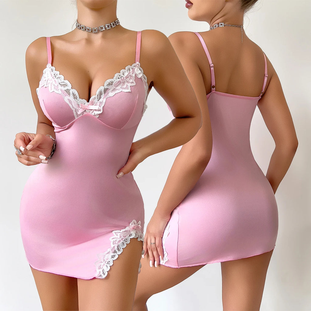 Luxury Pink Satin Slip Dress – Soft Lace Nightwear