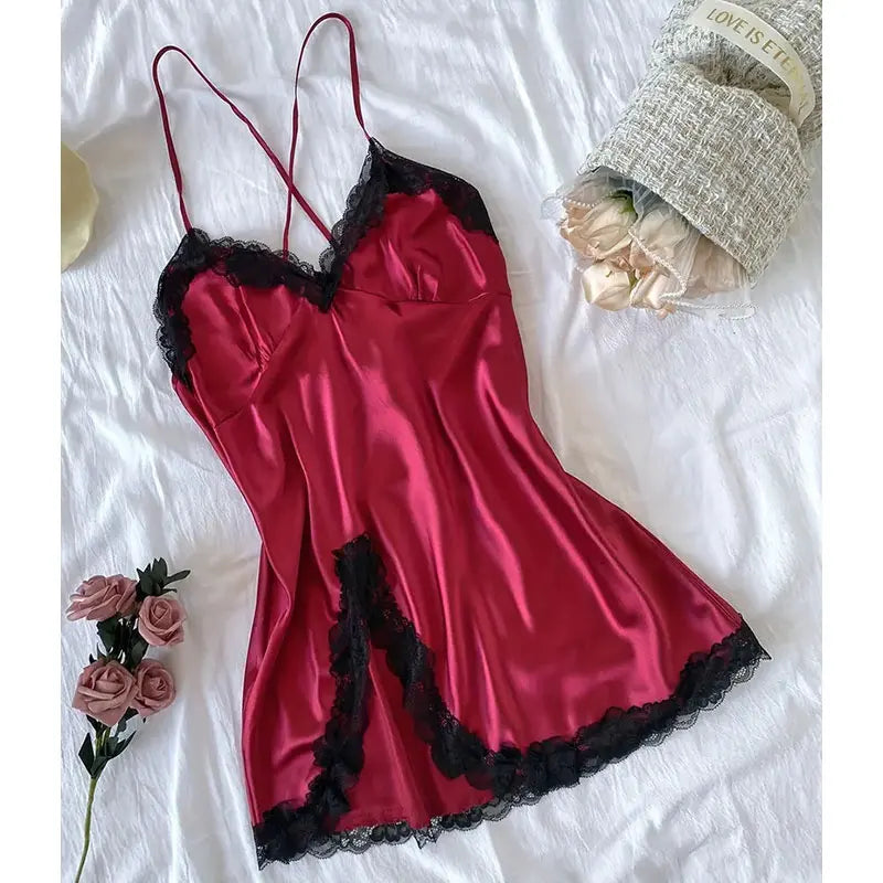 Luxury Black Lace Nightdress – Satin Sleepwear