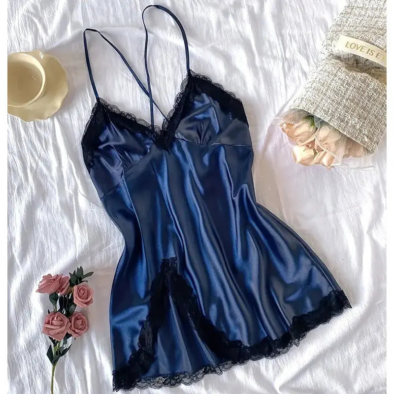 Luxury Black Lace Nightdress – Satin Sleepwear
