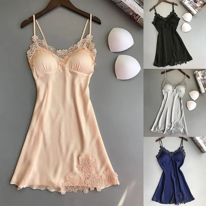 Silk Satin Nightdress for Women – Sexy Lace Sleepwear